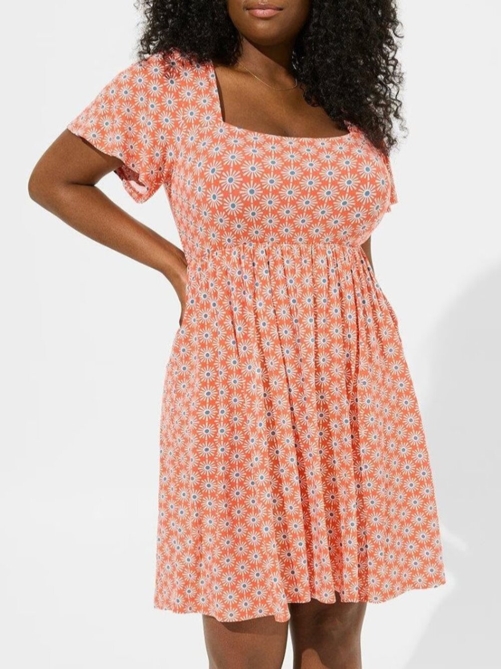 TORRID 0 Plus Size Flutter Sleeve Skater Mini Dress Orange White Floral Geo Fall